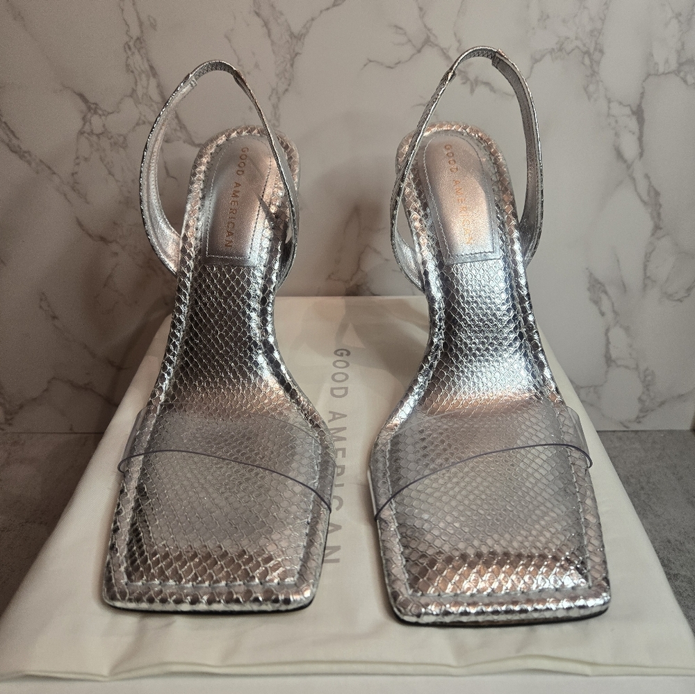 Good American Silver Snake Women's Square Toe Heels